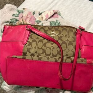Coach Fuchsia and Brown Shoulder Bag